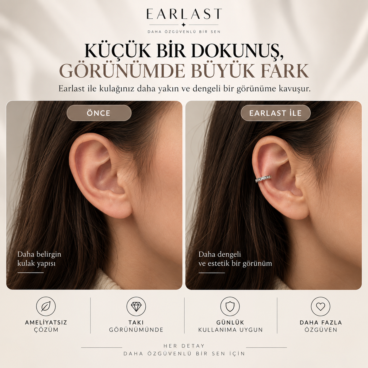 Earlast Kulak Düzeltici Gümüş Klips 2 Adet